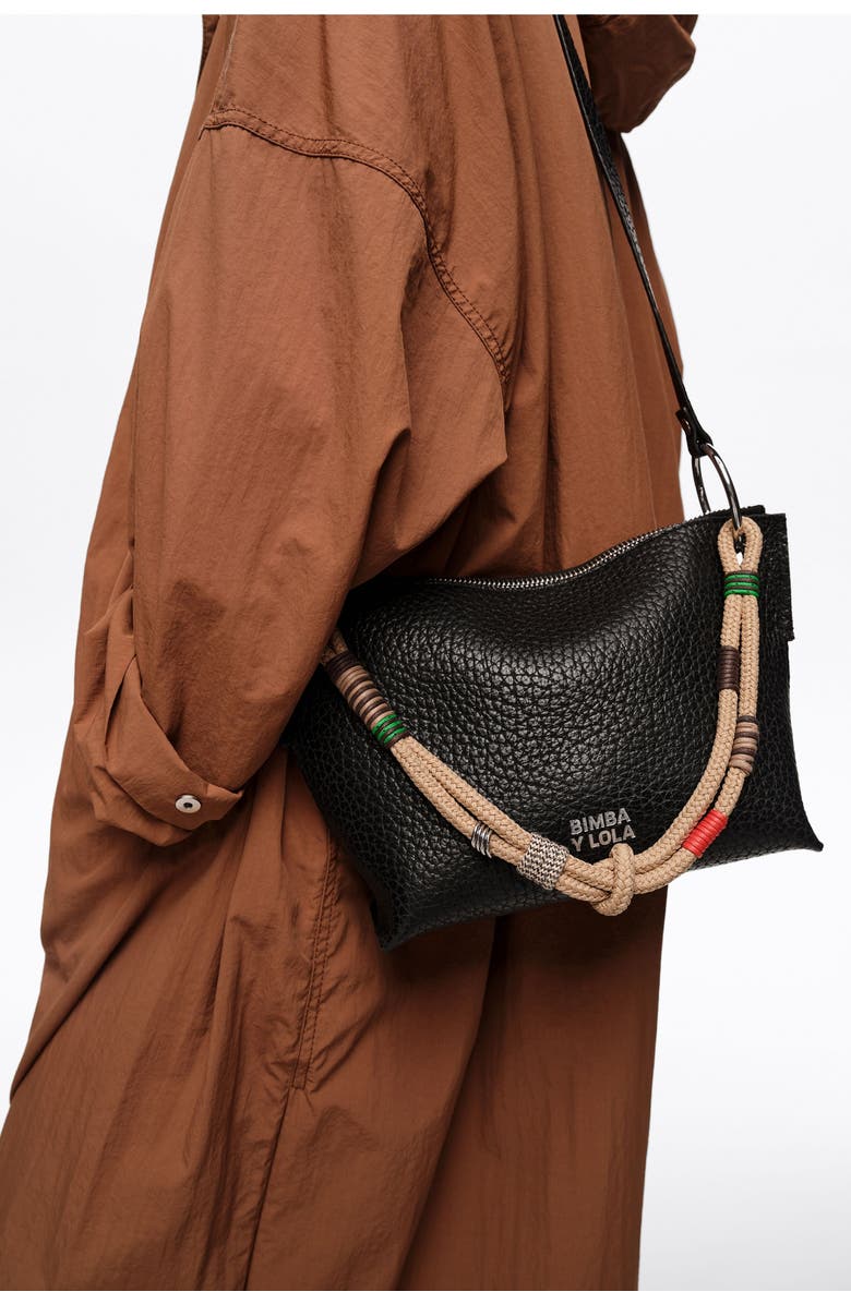 Bimba y Lola Medium Leather Trapezium Bag SS26, Alternate, color, Black