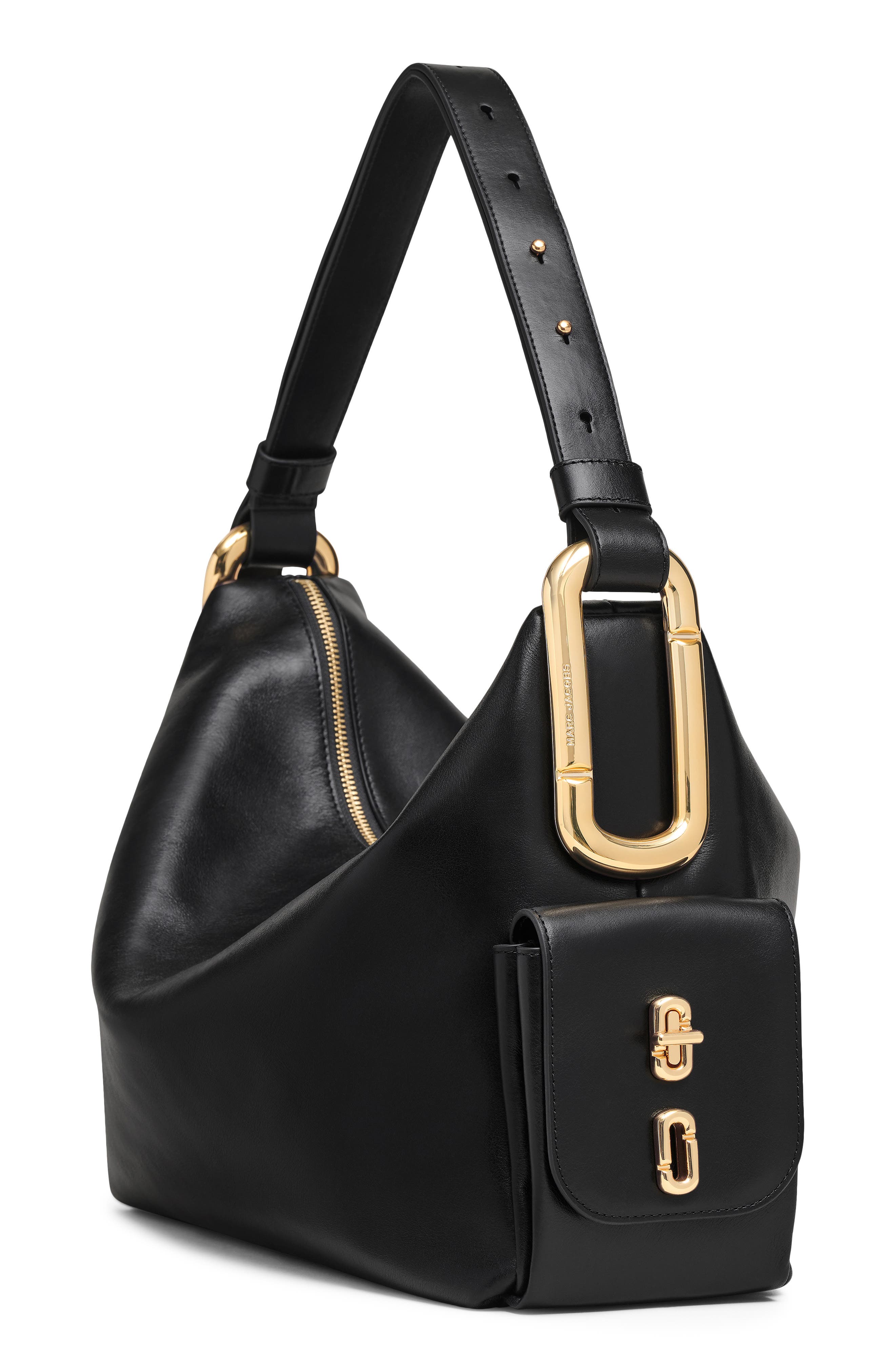 Marc Jacobs Large Scene Leather Shoulder Bag, Alternate, color, Black
