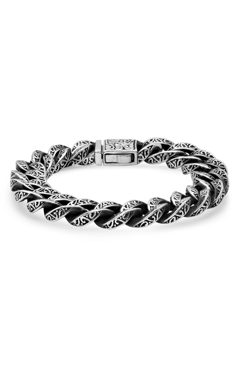 HMY JEWELRY Men's Oxidized Stainless Steel Scroll Chain Bracelet, Main, color, Metallic