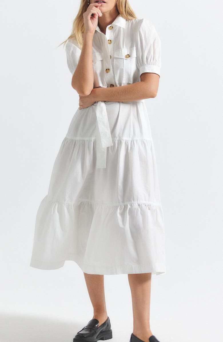 Derek Lam 10 Crosby Buffy Short Sleeve Cotton Utility Dress, Main, color, White