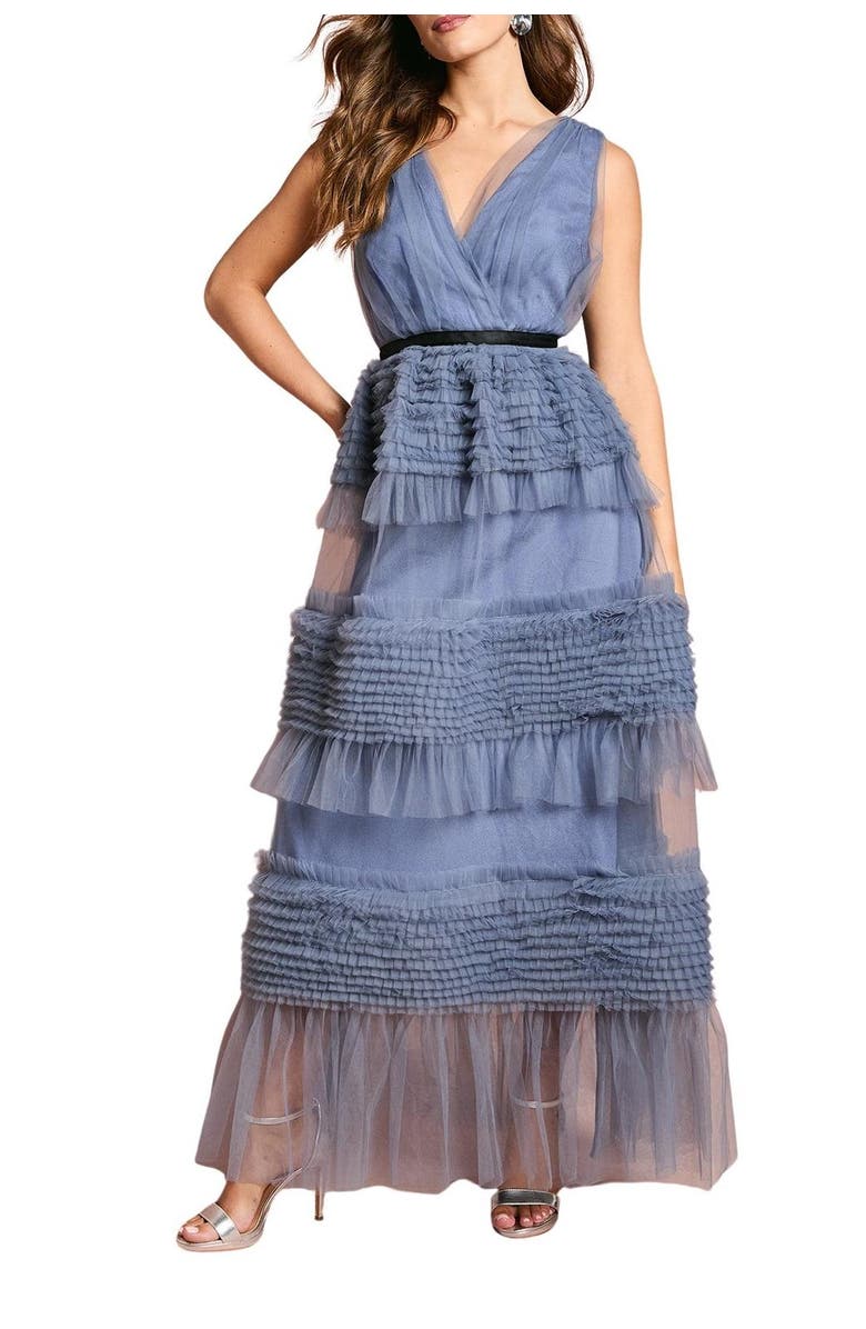 Coast Sleeveless Mesh Wrap Top Maxi Dress, Alternate, color, Blue