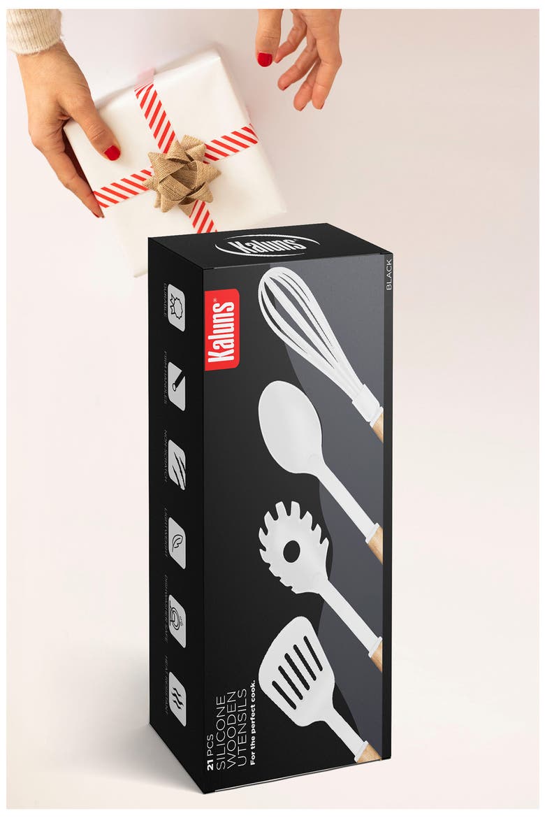 Wood and Silicone Utensil 21-Piece Set, Alternate, color, BLACK