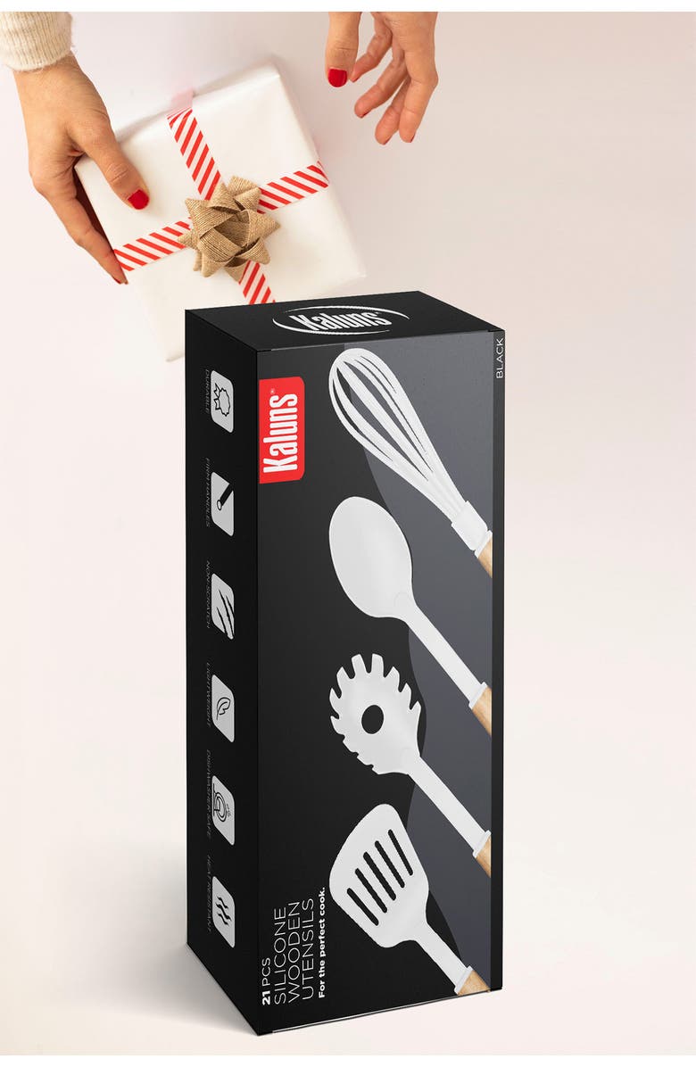 KALUNS Wood and Silicone Utensil 21-Piece Set, Alternate, color, Black