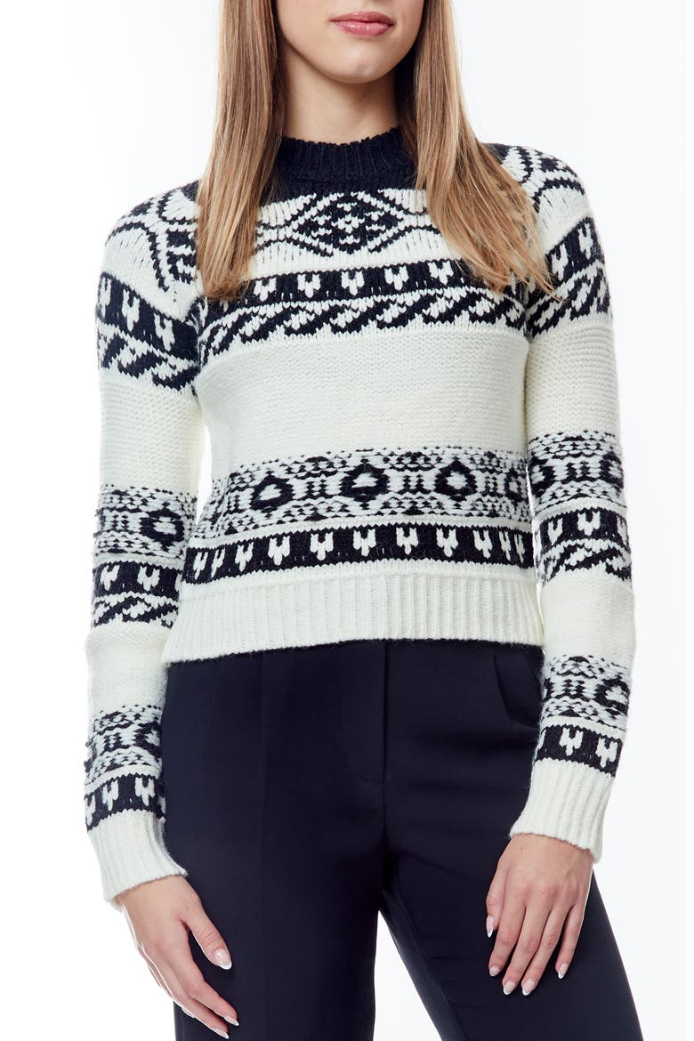 Winter Fair Isle Crop Sweater, Main, color, BLACK/GARDENIA