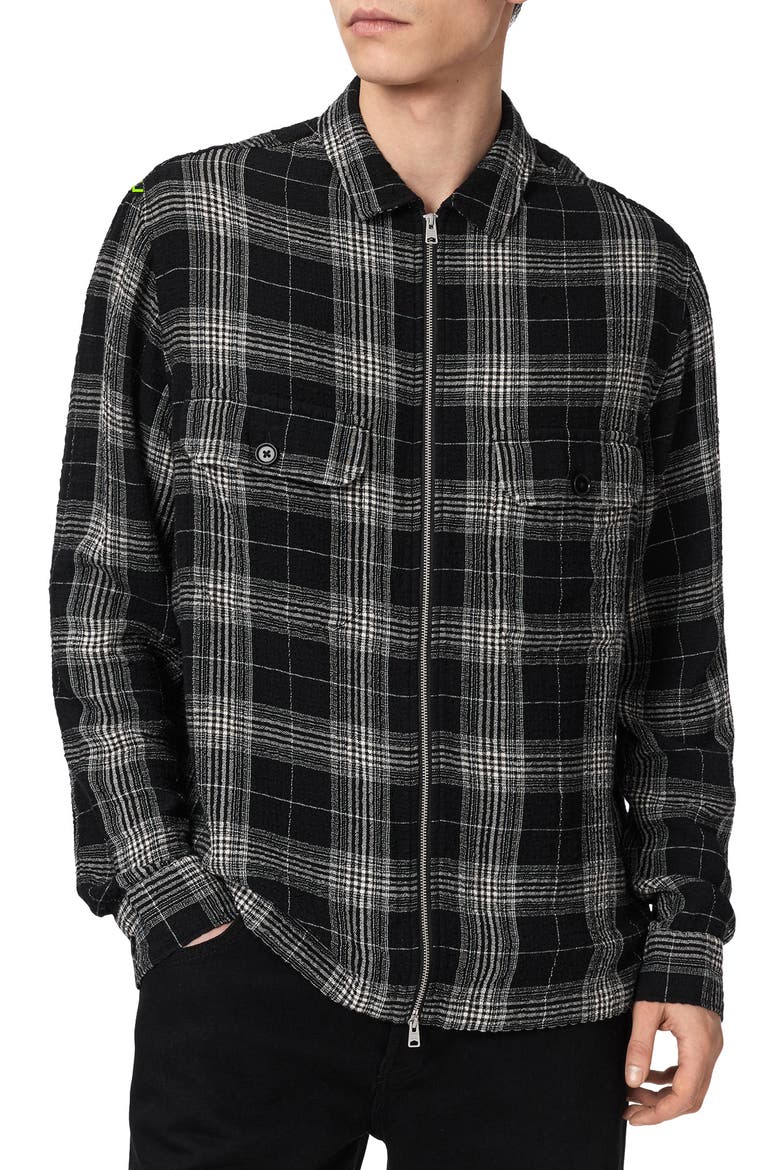 Miwok Plaid Cotton Zip Jacket, Main, color, TAP SHOE BLACK