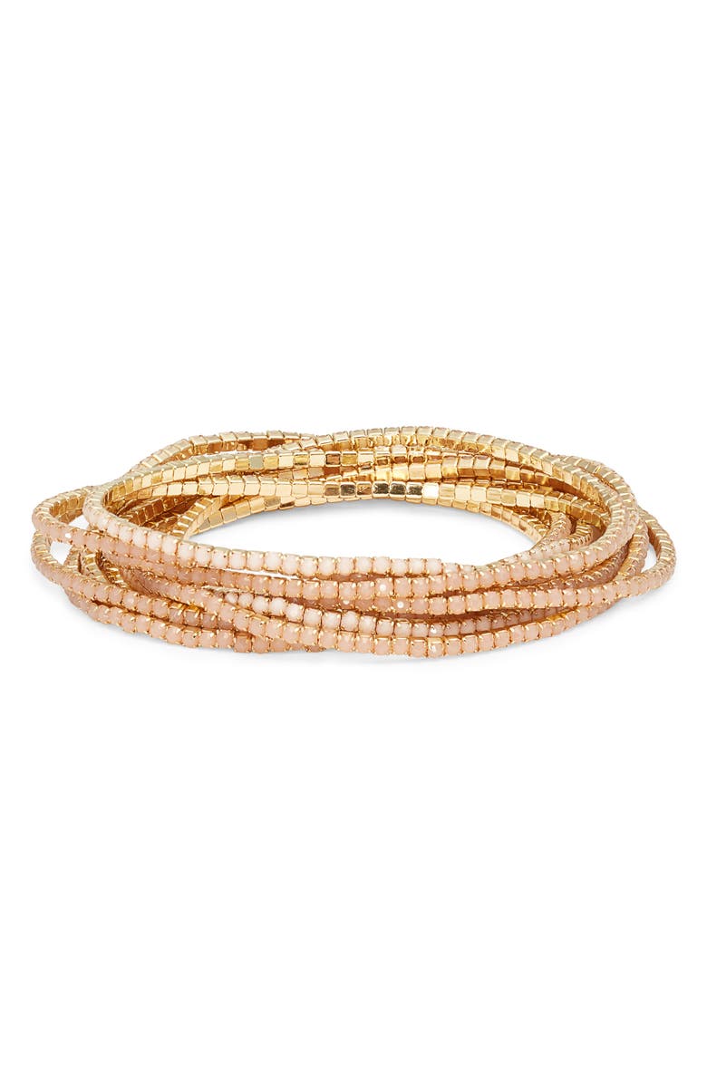 Nordstrom Set of 10 Crystal Stretch Bracelets, Main, color, Blush- Gold