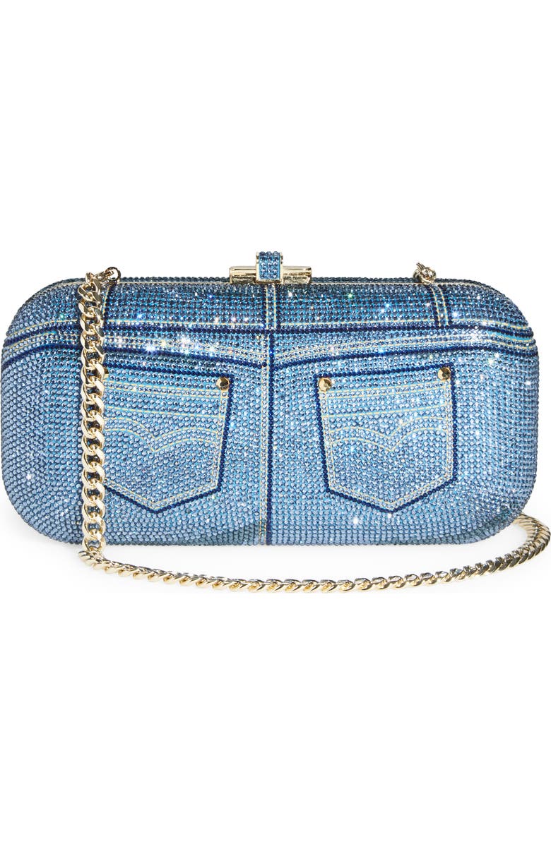 JUDITH LEIBER COUTURE Slide Jeans Crystal Embellished Clutch, Alternate, color, Champagne Denim Blue Multi
