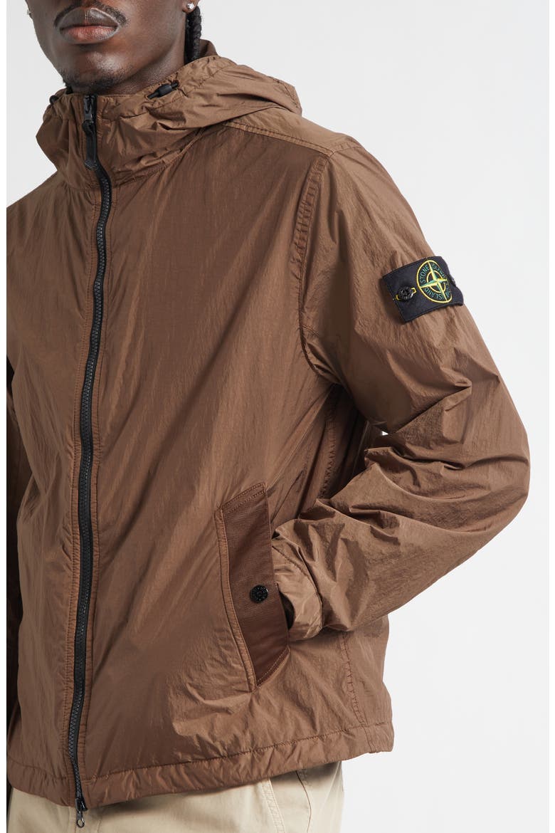 Coated Crinkled Hooded Water Repellent Jacket, Alternate, color, UMBER
