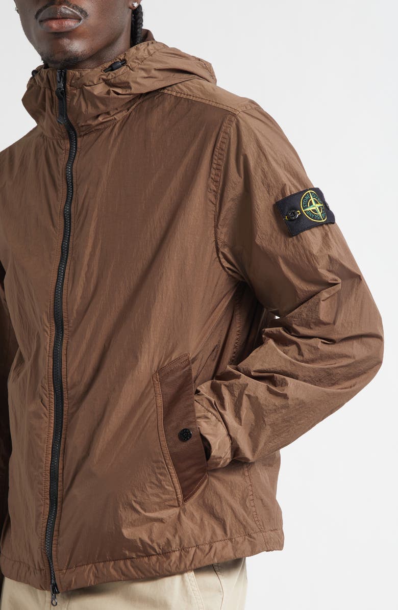 Stone Island Coated Crinkled Hooded Water Repellent Jacket, Alternate, color, Umber