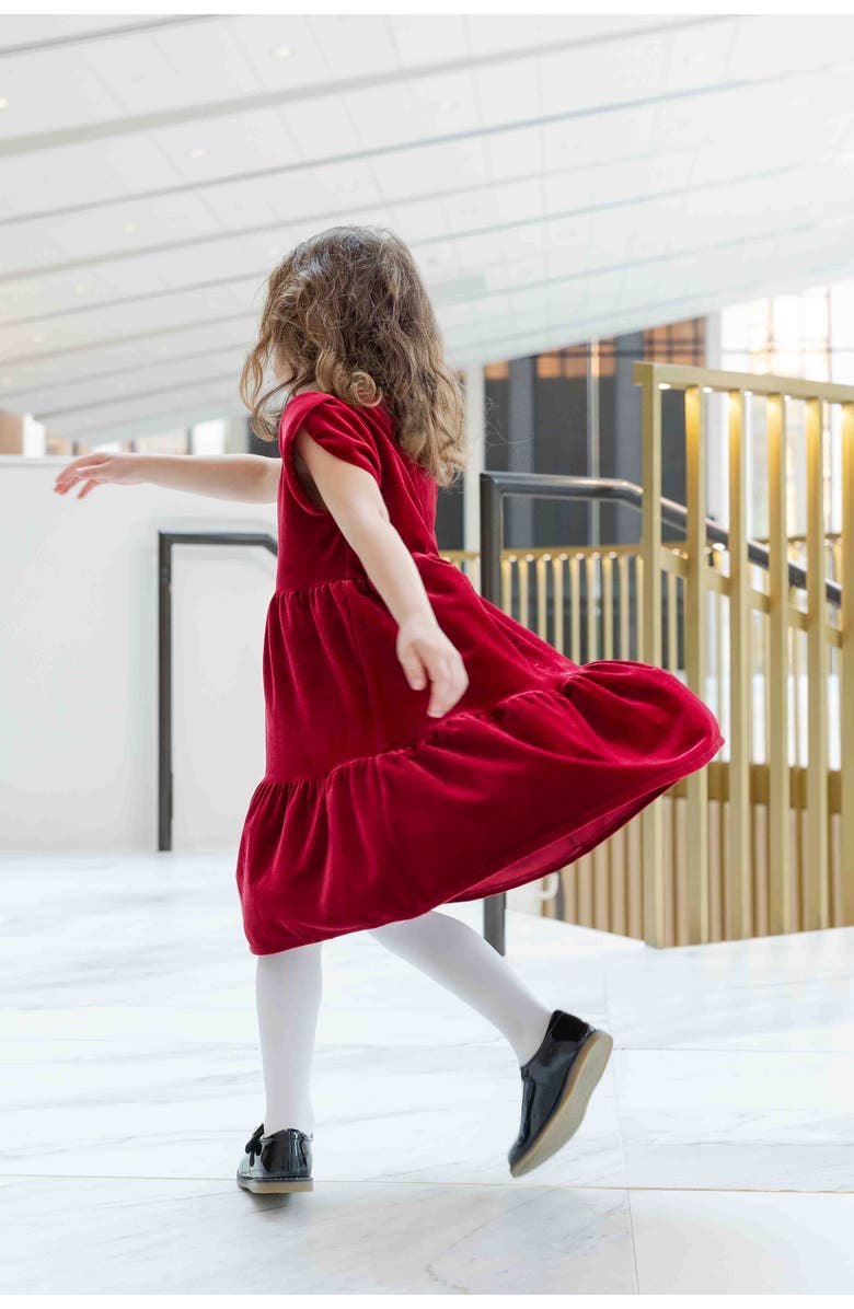 Florence Eiseman Stretch Velvet Dress With Tulip Sleeves, Alternate, color, Red