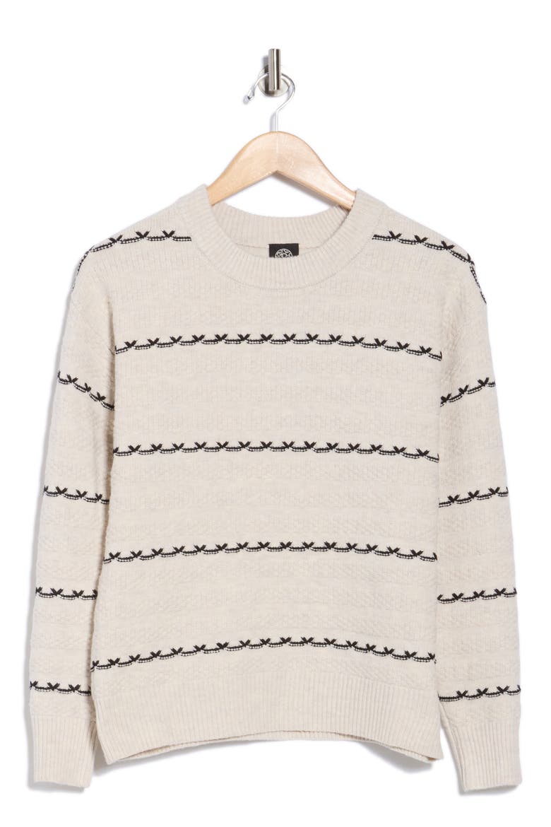 Textured Stripe Crewneck Sweater, Alternate, color, LIGHT OATMEAL/ BLACK