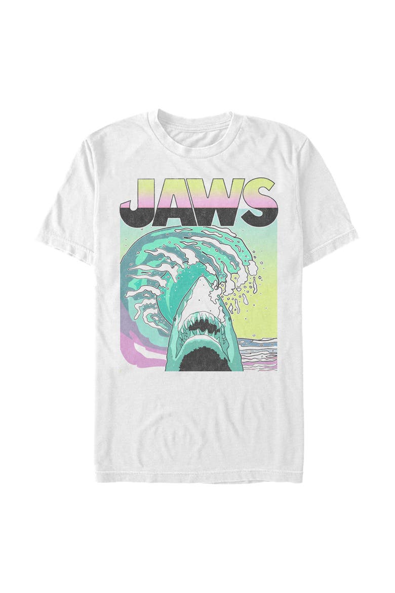 Men's Jaws 80s Colorful Wave Graphic T-Shirt, Main, color, White