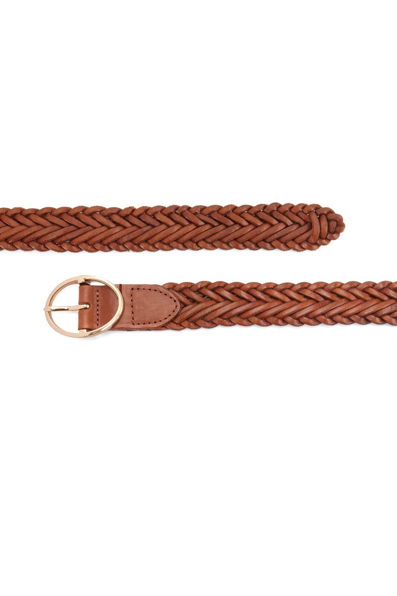 Woven Leather Belt, Alternate, color, Cognac