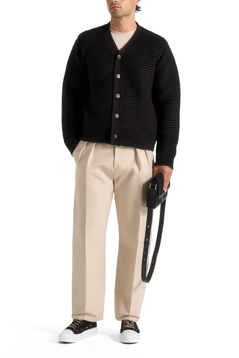 Anton Ribbed Knit Cardigan, Alternate, color, Black