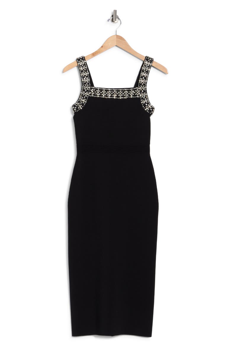 Maude Embellished Midi Dress, Main, color, BLACK