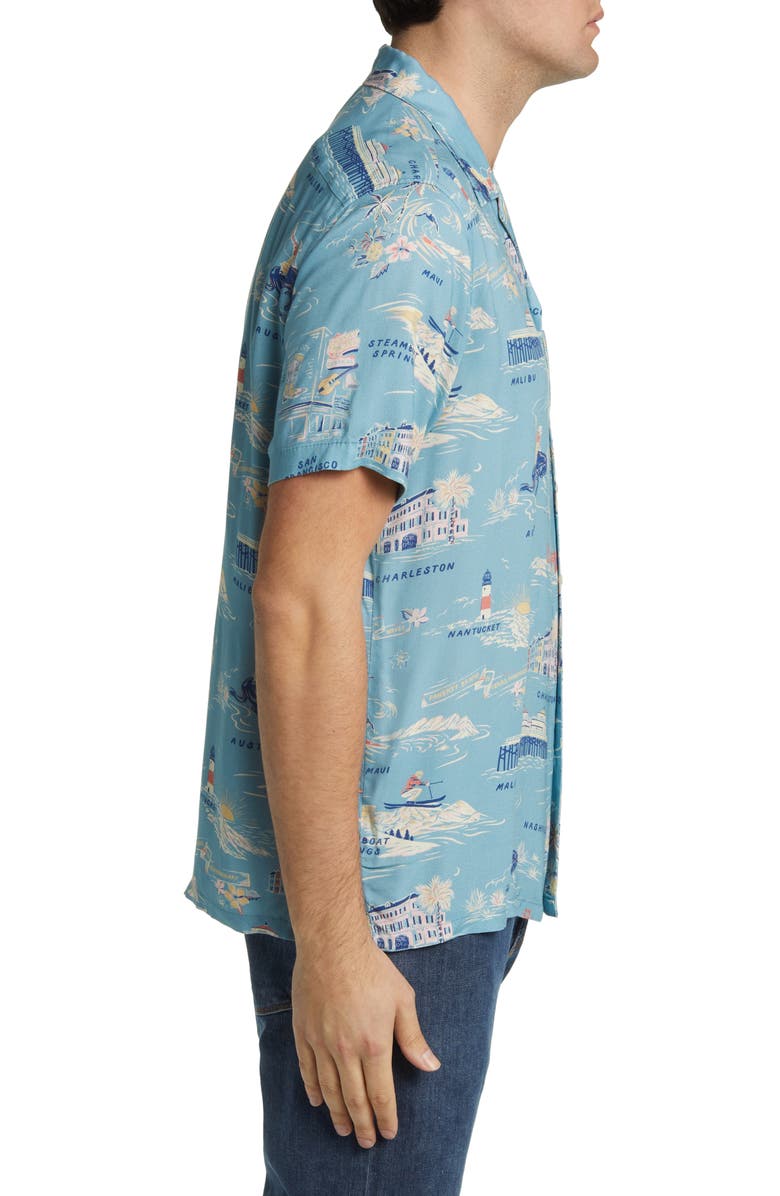 Faherty Kona Print Short Sleeve Terry Button-Up Shirt, Alternate, color, Faherty Tour Print