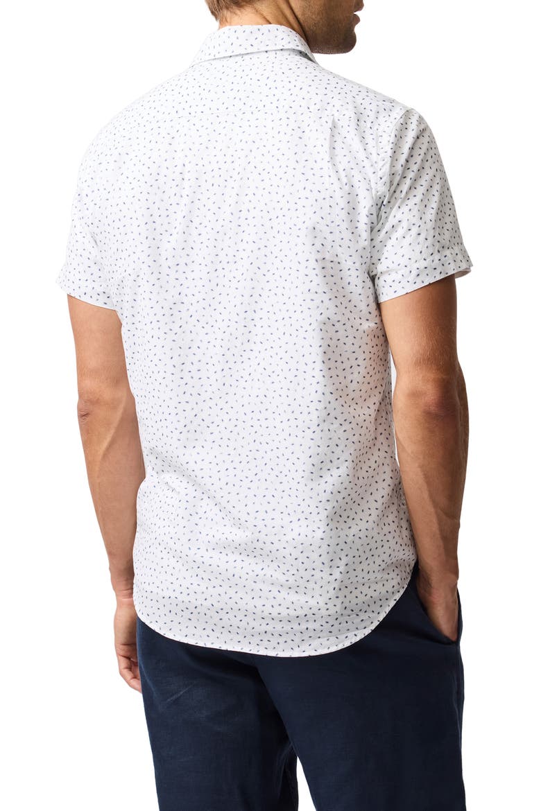 Raview Scatter Print Short Sleeve Cotton Button-Up Shirt, Alternate, color, BLANC