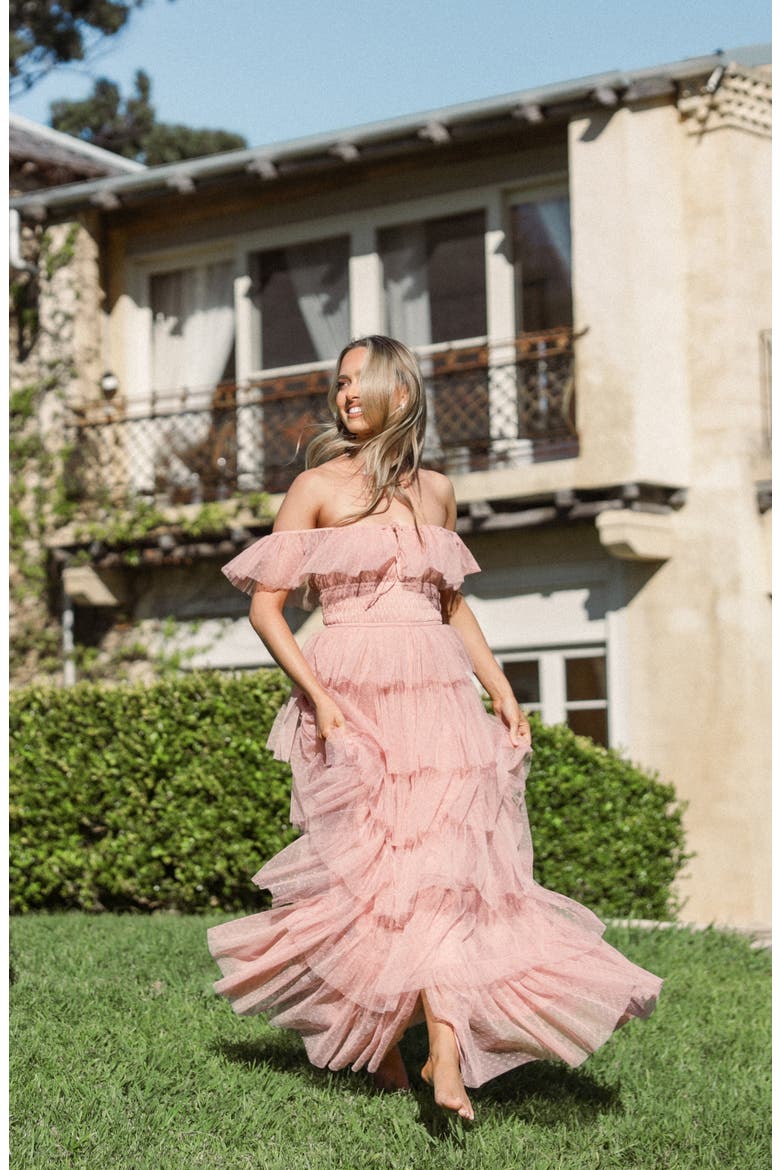 Belle Swiss Dot Tulle Tiered Maxi Dress, Alternate, color, BLUSH