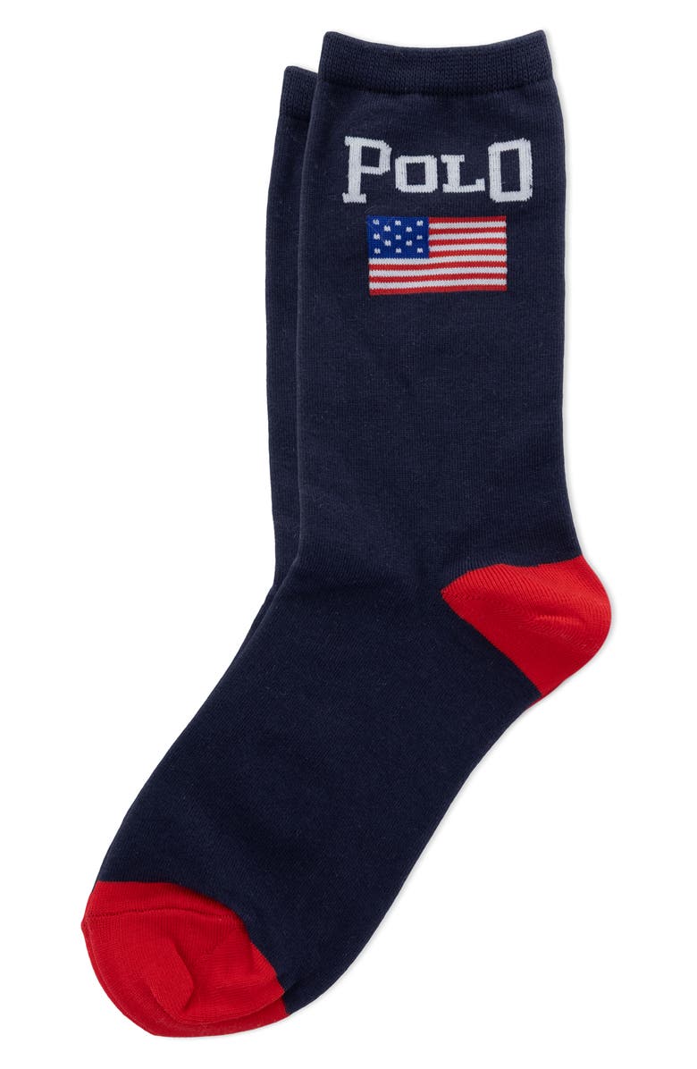 Polo Ralph Lauren Polo Flag Cotton Blend Crew Socks, Main, color, Navy