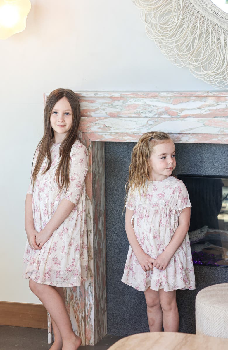 Manière Kids' Floral Tie Dress, Alternate, color, Pink Rose