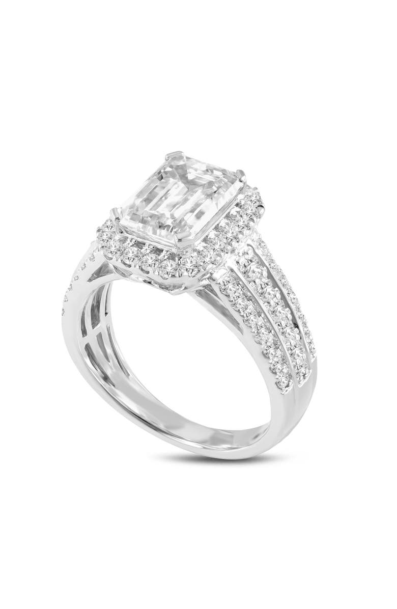 LuvMyJewelry Nare 14K White Gold Emerald Cut Lab Grown Diamond Halo Engagement Ring - 4 Ct, Main, color,