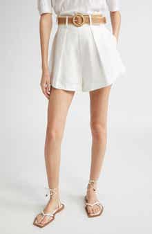 Zimmermann Acacia Belted Linen Tuck Shorts