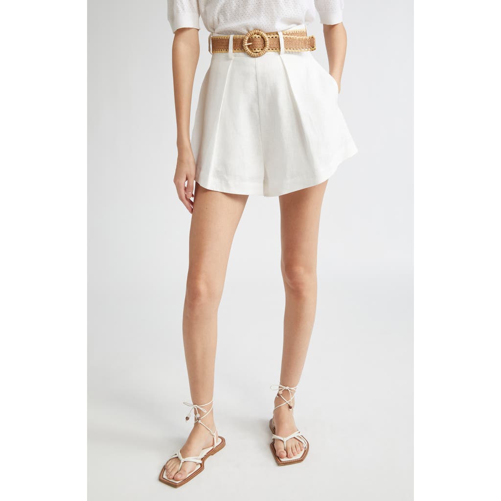Zimmermann Acacia Belted Linen Tuck Shorts in Ivory  product