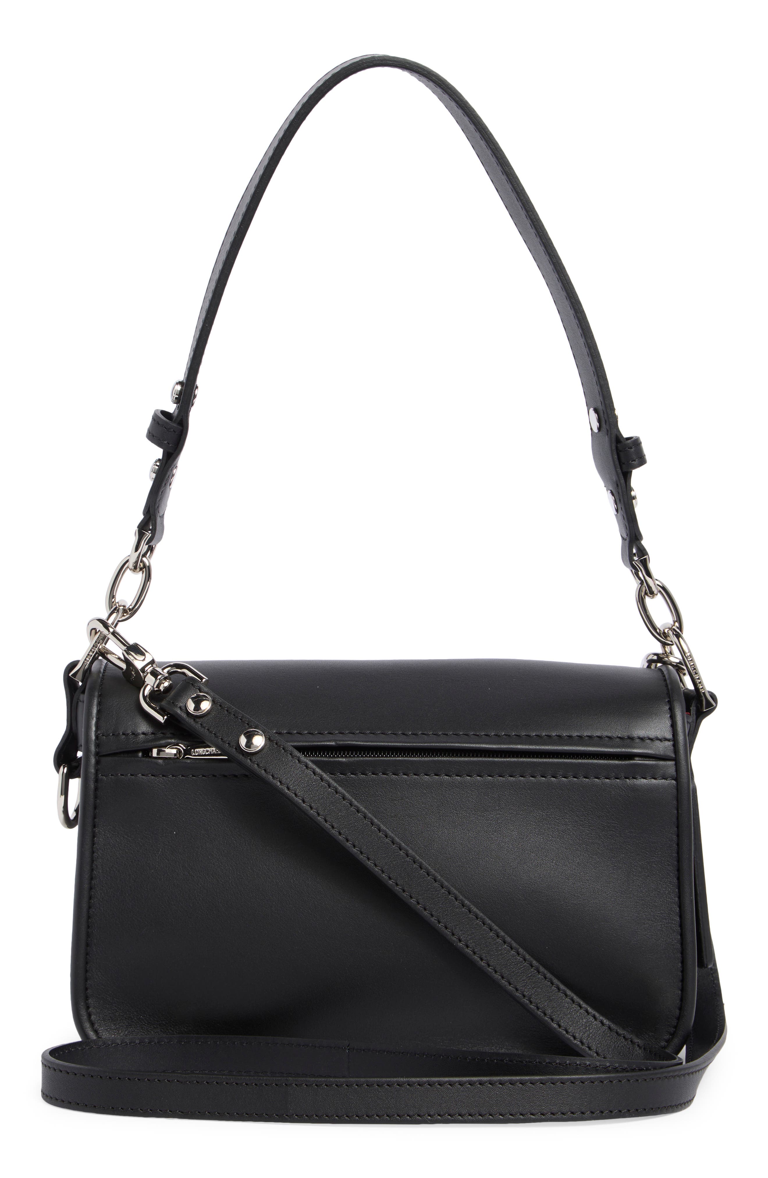 Longchamp Mademoiselle Calfskin Leather Crossbody Bag, Alternate, color, Black