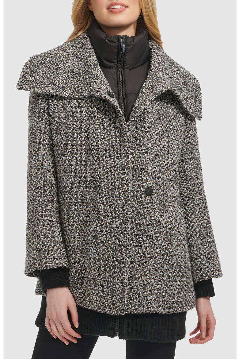 Wool Blend Tweed Coat with Quilted Insulated Liner, Alternate, color, BLACK MULTI
