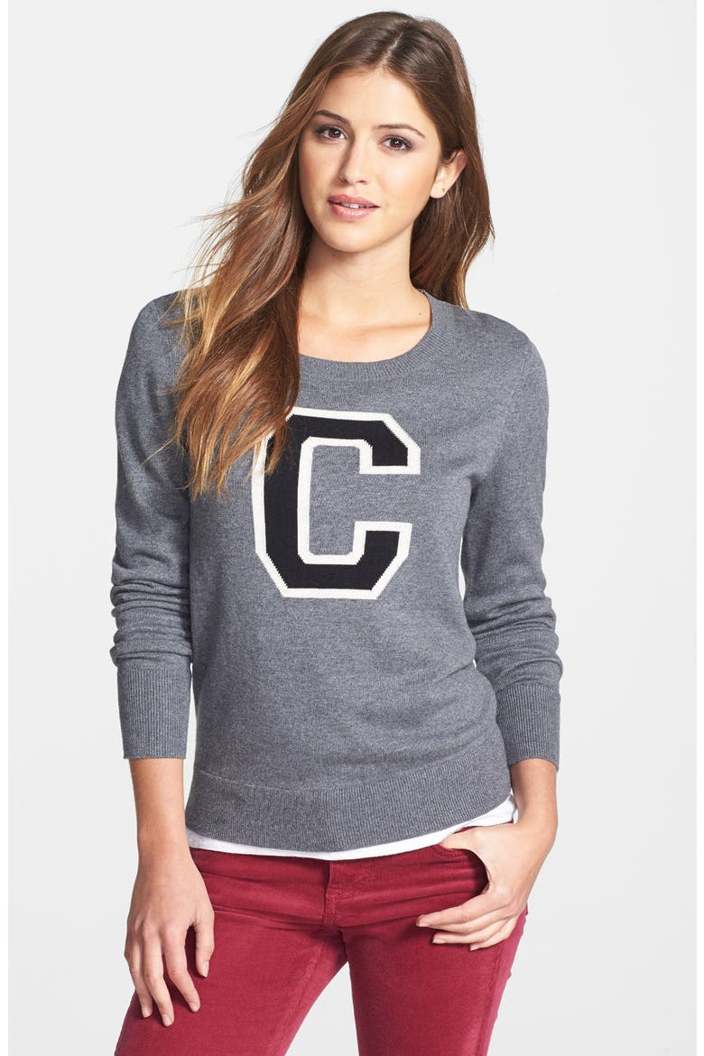 'Letterman' Sweater, Main, color, MEDIUM HEATHER GREY COMBO