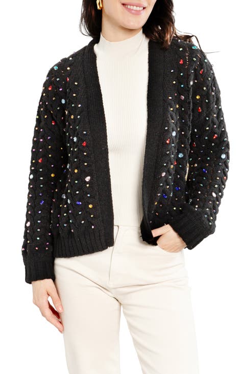 Rhinestone Cable Knit Cardigan