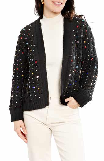 SAACHI Rhinestone Cable Knit Cardigan