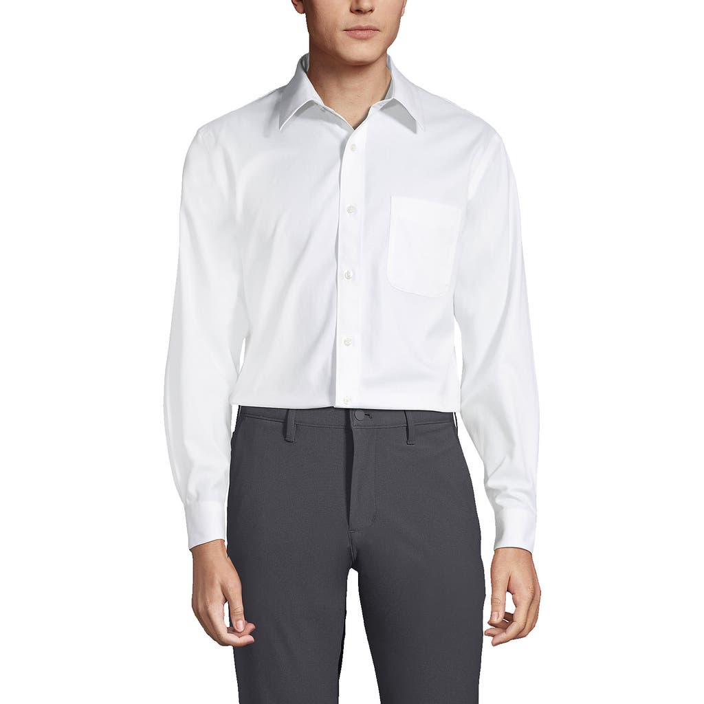 Lands' End Solid No Iron Supima Pinpoint Straight Collar Dress Shirt In White