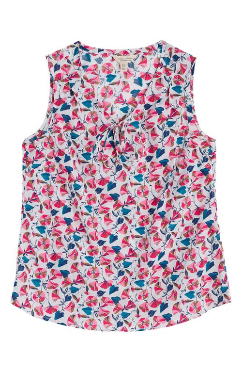 Seasalt Cornwall Cobbs Well Floral Sleeveless Organic Cotton Split Neck Top In Parasol Floral Chalk