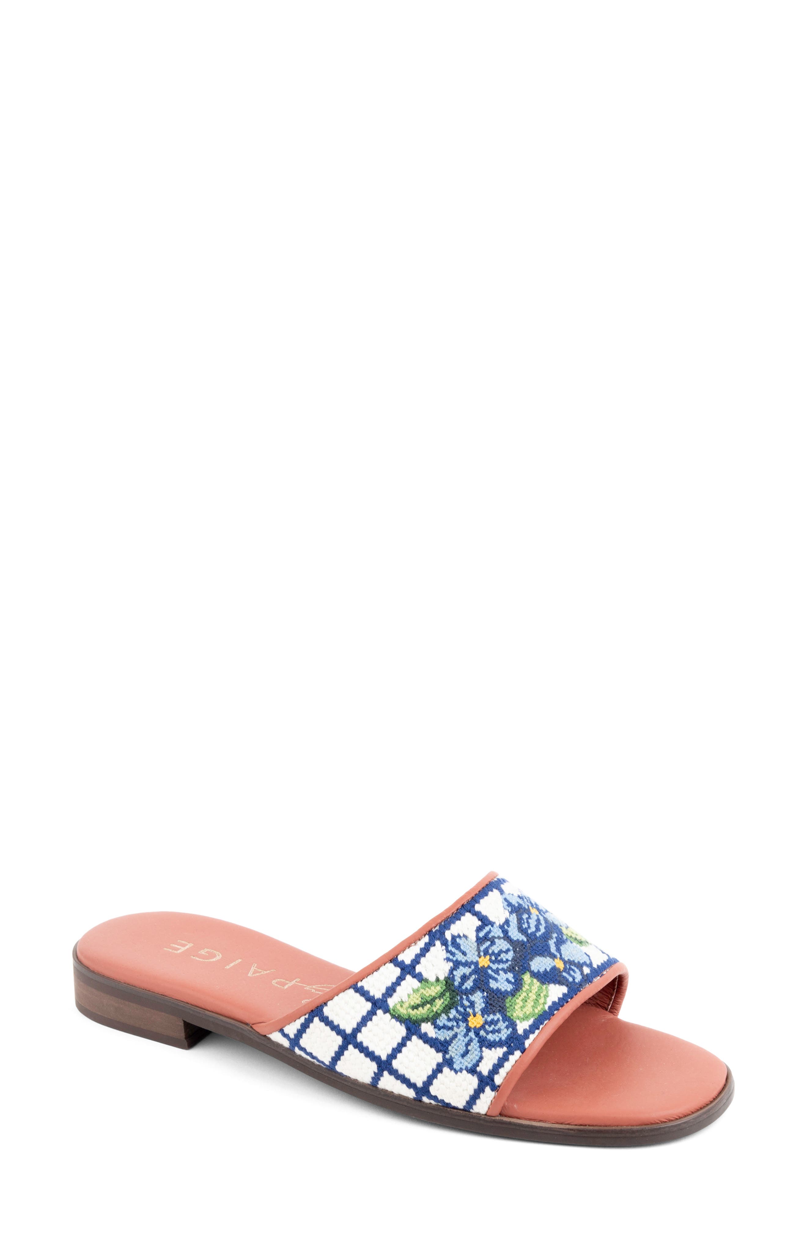 ByPaige Needlepoint Stitched Slide Sandal, Main, color, Blue