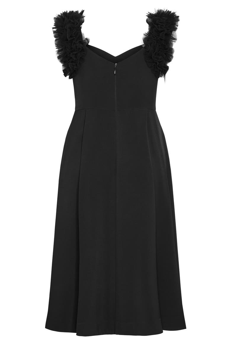 Roselyn Tulle Detail Midi Dress, Alternate, color, BLACK