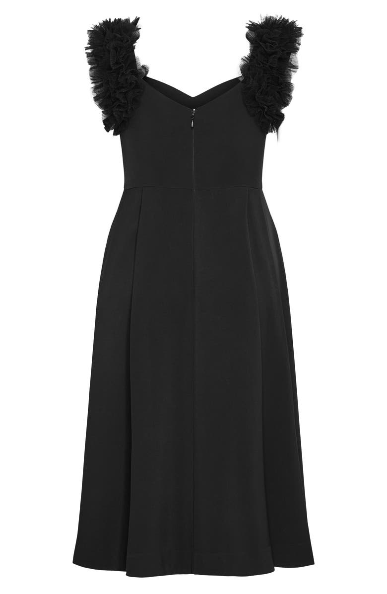 City Chic Roselyn Tulle Detail Midi Dress, Alternate, color, Black