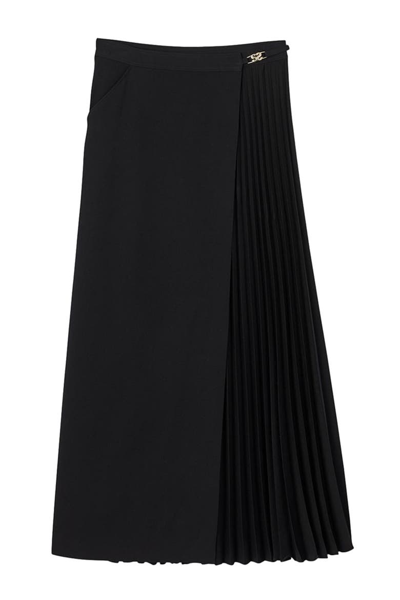Curb chain buckle pleated skirt, Alternate, color, Black