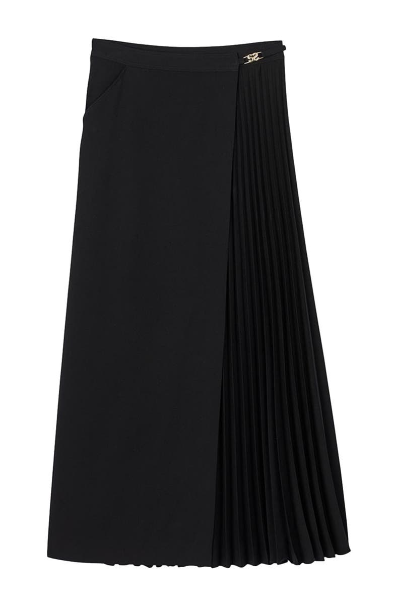 SANDRO Curb chain buckle pleated skirt, Alternate, color, Black