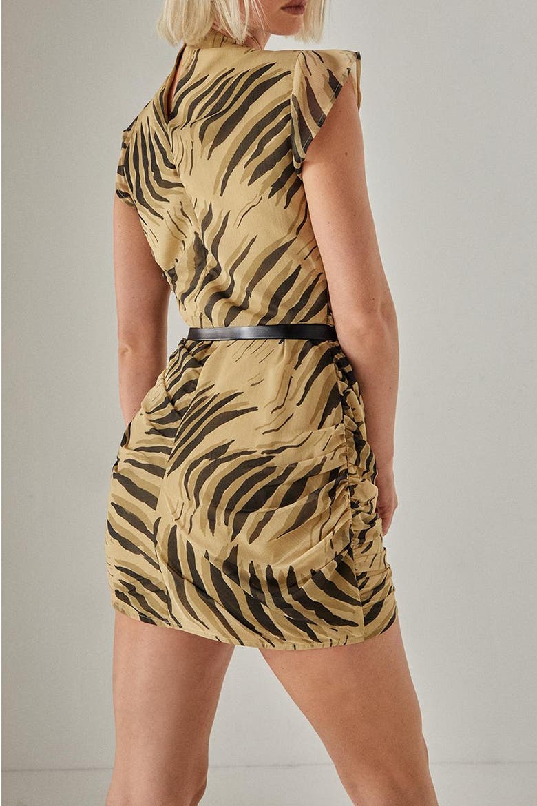 Chiffon High Neck Ruched Mini Dress, Alternate, color, Stone
