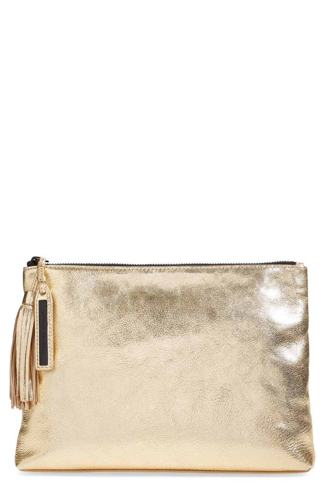 Tassel Metallic Leather Pouch, Main, color, GOLD