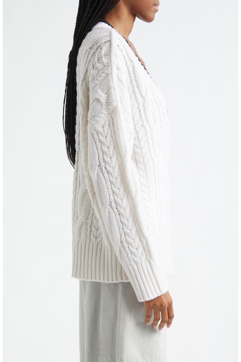 Oversize V-Neck Wool & Cashmere Cable Sweater, Alternate, color, OFF WHITE/ COASTAL