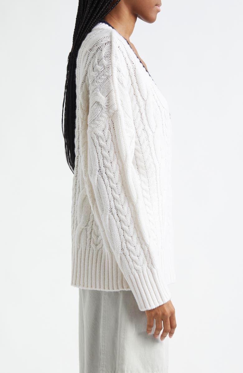 Vince Oversize V-Neck Wool & Cashmere Cable Sweater, Alternate, color, Off White/ Coastal