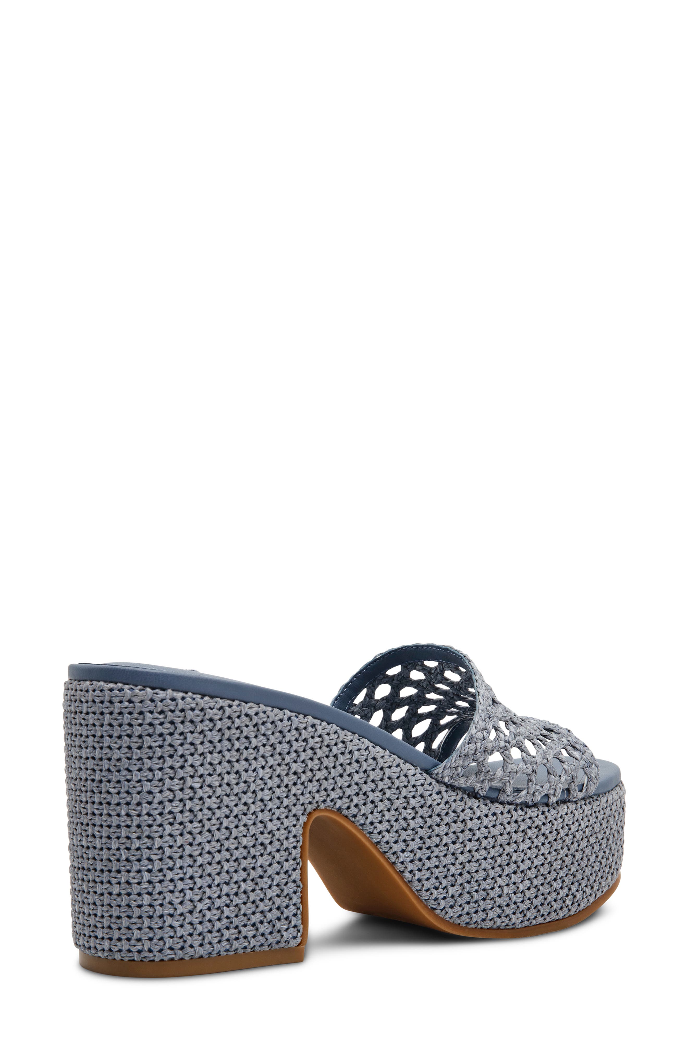 Torch Platform Slide Sandal, Alternate, color, BLUE RAFFIA