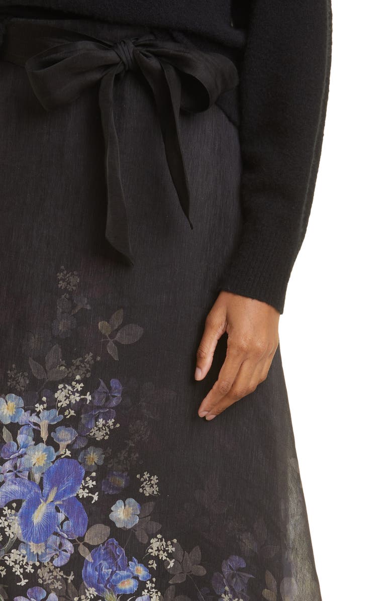Zimmermann Placed Iris Print Linen & Silk A-Line Skirt, Alternate, color, 