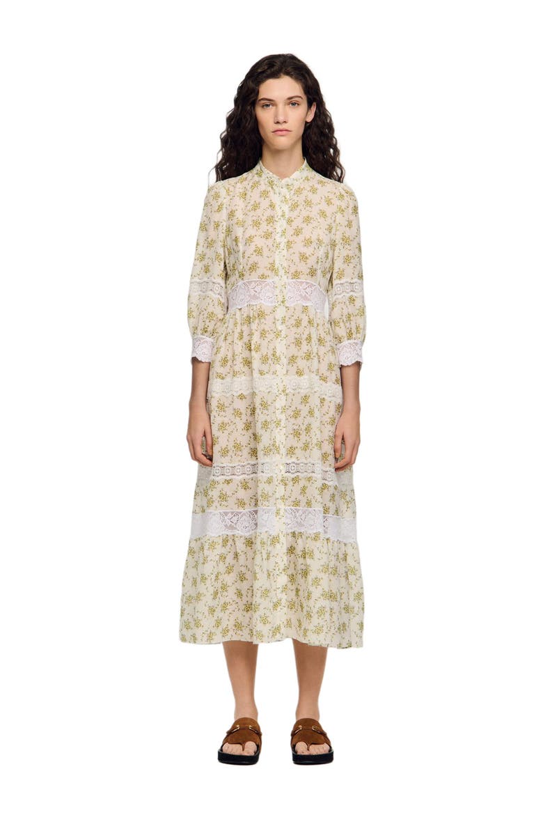 Floral lace maxi dress, Main, color, Olive / ecru