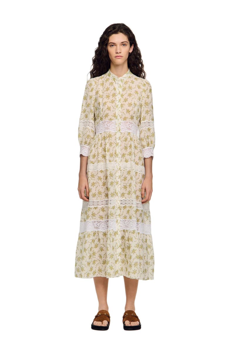 SANDRO Floral lace maxi dress, Main, color, Olive / Ecru