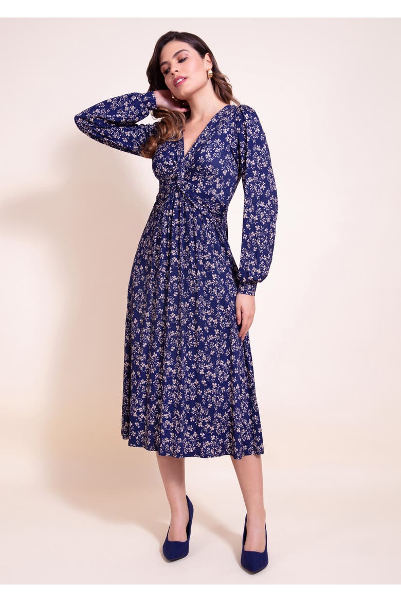 Mollie Knot Midi Dress, Alternate, color, Midnight Bloom