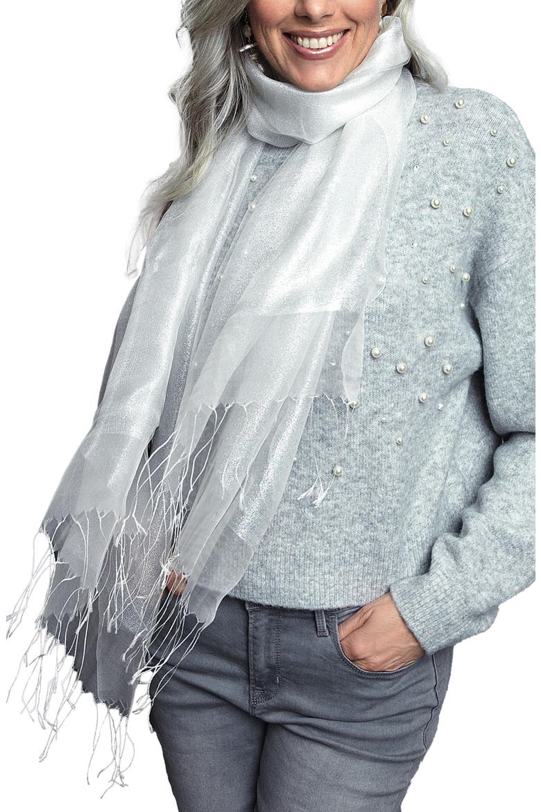 Fringe Silk Scarf, Main, color, WHITE