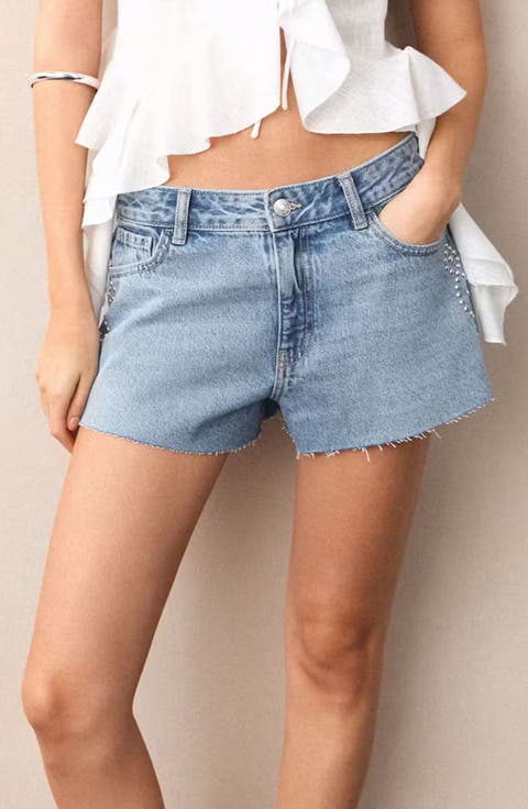 Studded Denim Cutoff Shorts